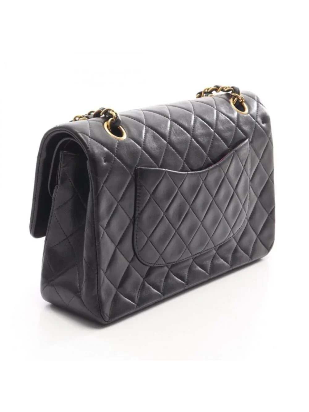 Chanel Shoulder Bag Quilted Double Flap Black Lambskin Chain